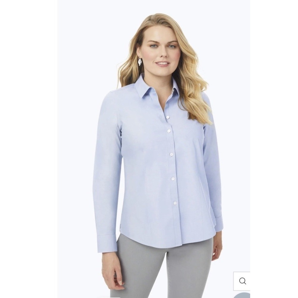 Foxcroft Diana Fitted Long Sleeve Button Up Non Iron Blouse Size‎ 16 Corporate